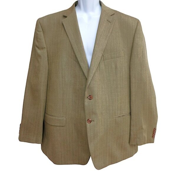 48R SiLK WooL Lauren Ralph Herringbone Tan Sports Coat Two Button Dual Vent - Picture 1 of 10